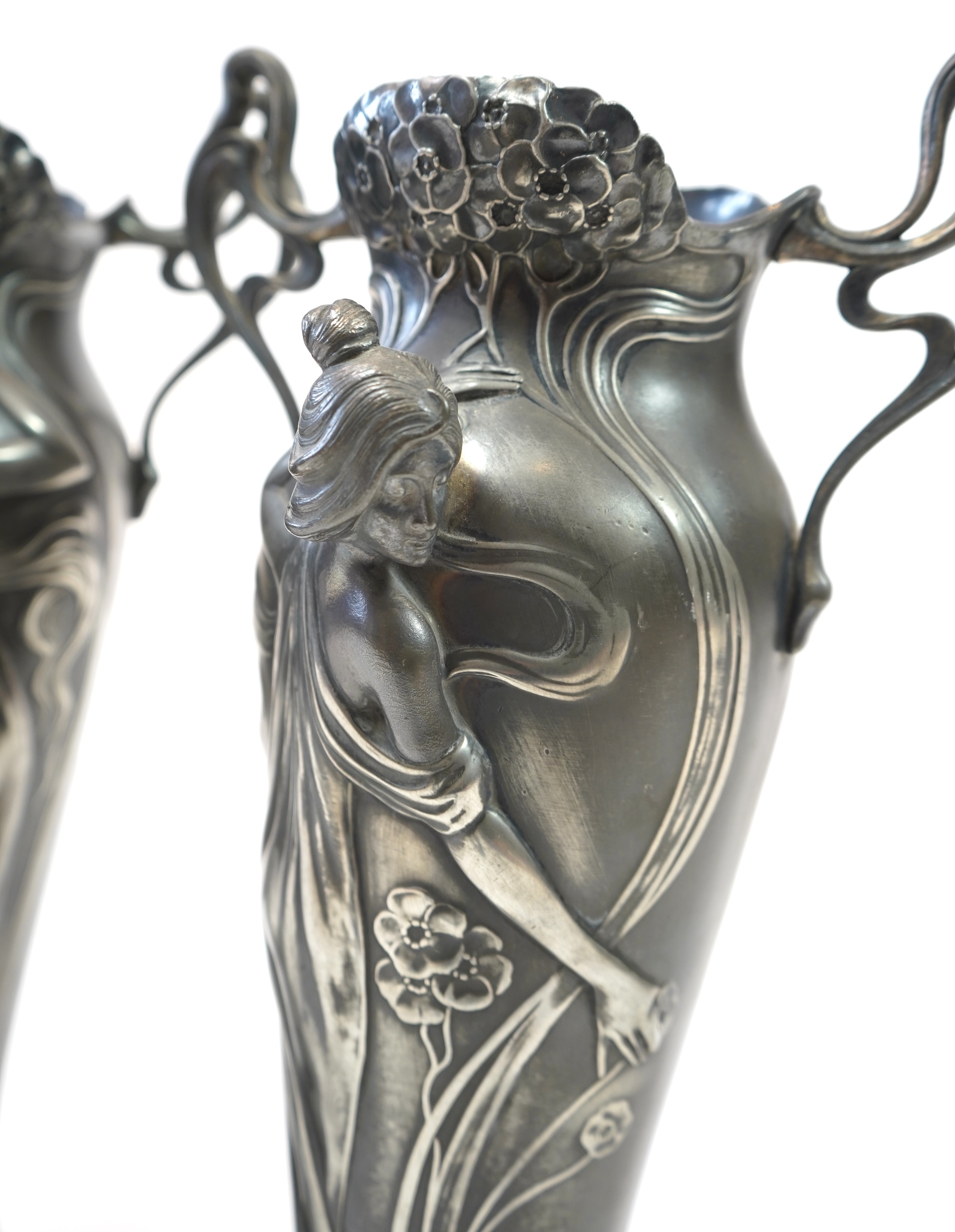 WMF: A pair of Art Nouveau pewter vases